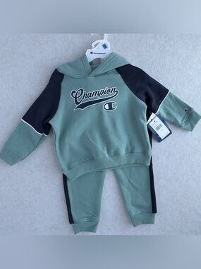 Champion Baby Boys 2 Piece Logo Hoodie Jogger Set Blue Size 24 Months NWT NEW